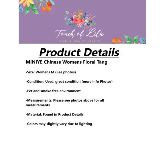 Womens Cotton Linen Short Sleeve Chinese Shirt with Flower Print Size M - Picture 16 of 16